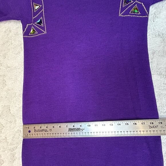 St. John by Marie Gray Mini Sheath Sweater Dress Knit Embellished Purple Size 8 - Picture 8 of 9